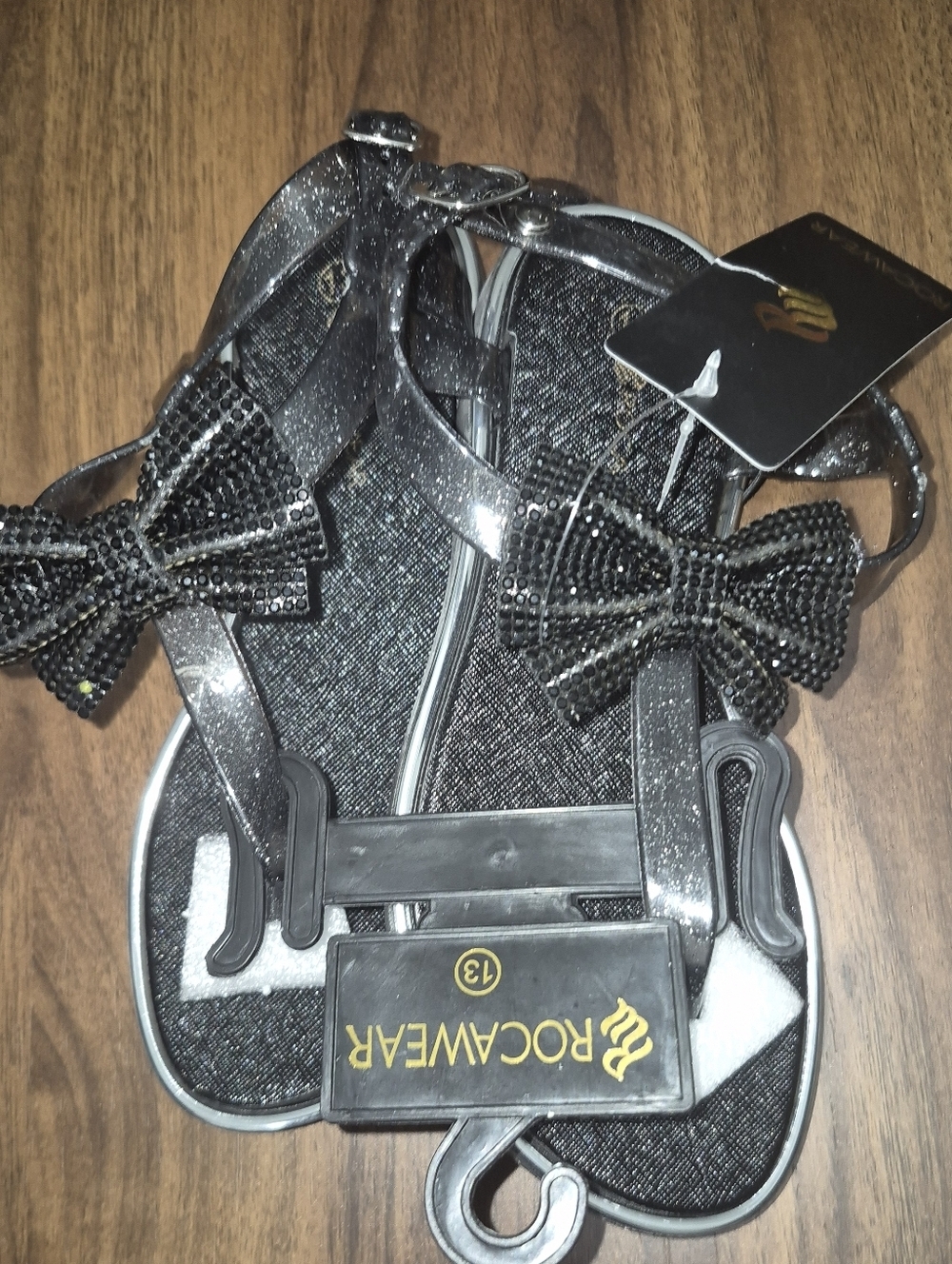 Rocawear Black Girls Glitter Bow Sandals. SZ 13